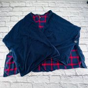 The Limited Sweater One Size Navy Red Oversized Reversible Open Wrap Poncho‎