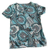 JM Collection Shirt Womens Small Black Blue Floral Short Sleeve Round Neck Poly