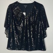 Roz & Ali Womens Black Sequin Blouse Top Size Small Dressy Date Night Night Out