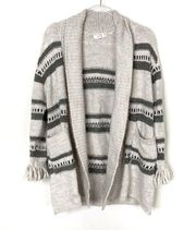 Jack by BB Dakota | Beige Striped Fringe Cardigan Sweater