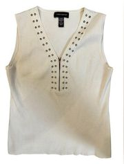 Cable & Gauge Cream Ribbed Tank Top V-Neck Grommet Zip Sleeveless Top Size XL