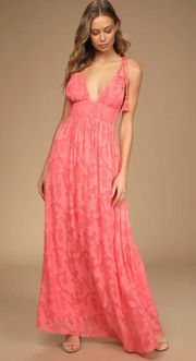 Bring You Joy Pink Floral Burnout Tie Strap Maxi Dress