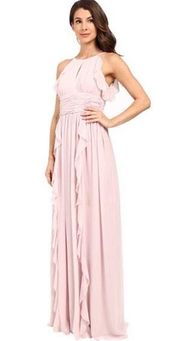 New Donna Morgan Skye Ruffles Cutaway Halter Pink Gown Women's Size 18