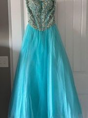 Strapless  Blue Prom Dress