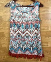 Just Be Size Medium Tribal Print Multicolored Tank Top w/Lace on the Hem