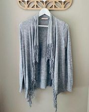 Rebecca Taylor Open Front Fringe Cardigan Gray Sz XS