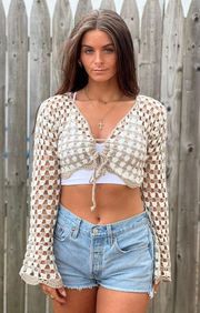 Crochet Knit Cropped Sweater Cardigan