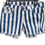 James Jeans Striped Destroyed Denim Shorts