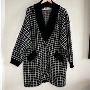 90s Checkerboard black and white oversized one button cardigan