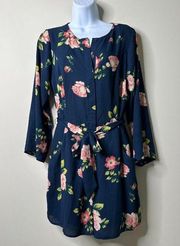 Cupcakes and Cashmere Blue Floral Print Crew Neck Romper Women's 6