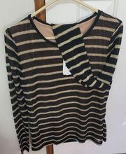 NWT Michael Kors Size LP (Large Petite) Metallic Gold Stripes on Black Long Slee