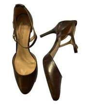 Antonio Melani Heels Maynae Size 9.5 Ankle Buckle 3" Heel Brown Leather