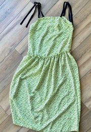 Topshop Floral Midi Dress Maxi Lime Spring Black Tie Drop Waist Boho Ruffle 8 M