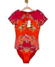 NWT Johnny Was Wave Surf One Piece in Orange Pink Multi Size XS