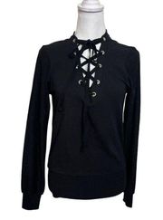 L'agence Tops Lagence Josilyn Lace Up Sweatshirt Black Top Women’s Size XS