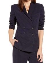 Something Navy Womens Drapey Double Breasted Casual Career Blazer Size M Blue