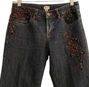 Cache Embellished Jeans With Brown Embroidery and Beading Accent