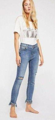 Anthropologie We The Free People Sz 24 Great Heights Fray Fringe Distressed Skinny Jeans T206