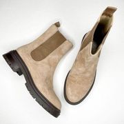 Ann Taylor Suede Leather Lug Sole Chelsea Booties in Sand Tan Size 7.5