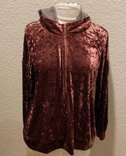 Gilded Intent Maroon Crushed Velvet/Velour Hoodie Half Zip EUC Sz Lg Polyester