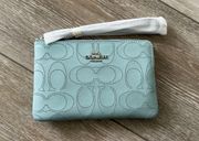 NWT!  Leather Wristlet Signature Corner Zip In Seafoam