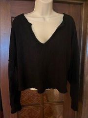 Joy Lab Oversized Black Size Large Crop Long Sleeve Top