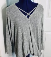 Jules & Leopold Shimmery Silver Faux Wrap Top Large