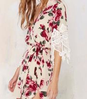 Garden party Dainty Floral silk laced robe OSFM