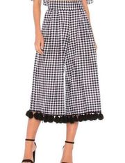 MISA Los Angeles Klavy Wide-Leg Tassel-Trim Gingham Cotton Pants