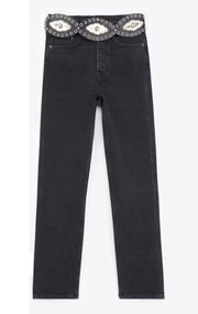 The Kooples BLACK STRAIGHT-CUT JEANS WITH WESTERN BELT Size 26