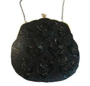 Vintage Made In Hong Kong La Regale Black Beaded Formal Clutch Purse