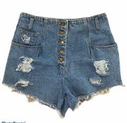 Vintage 90s High Rise Waist Mom Shorts Distressed Exposed Button Up Women’s 13