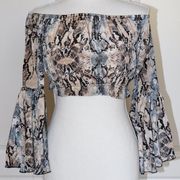 RAGA Viper Snake Print Bell Sleeve Crop Top Size XS