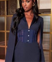 Lavish Alice navy cape sleeve corset dress