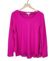 Rebecca Malone Fuchsia Pink Textured Layered Long Sleeve Top Blouse Size Large