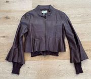 BCBGeneration Leather Double Layer Peplum Jacket in Brown