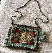 EARTHBOUND TRADING CO Vintage Quilt Crossbody Bag BOHO fringe Pom Pom trim