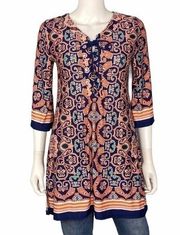 Saint Tropez West Blue Orange Lace Up Top Size XS