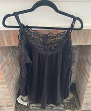 NWT Gypsies and MoonDust Black Lacy Cold Shoulder Long Sleeve Hippie Blouse Med