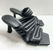 Abound Shoes Womens Size 6 Qarly Heeled Black Square Toe Slip On Sandals