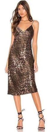 L'AGENCE Jodie Olive Leopard Print Silk Slip Dress 4