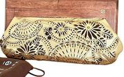 Vintage Rafe New York Stud Floral Gold Wood Frame Large Clutch Bag For Women's