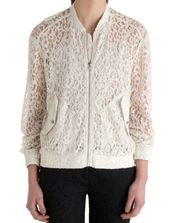 Kooples Ecru Lace Jacket Cream Sheer Floral Cut-Outs Cutouts Crochet Bomber Coat