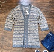 BB Dakota • To Be Fair Isle cardigan duster sweater grey tan knit open longline