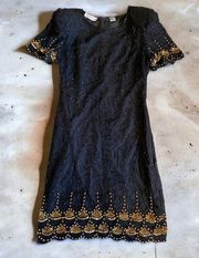 Vintage  silk beaded dress black gold