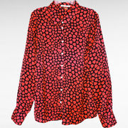 DALIA COLLECTION Heart Pattern Button Down Top, Red & Navy, Size SMALL