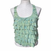 I LOVE H81 Tiered Ruffle Racerback Tank Top y2k twee Blue Green Size small