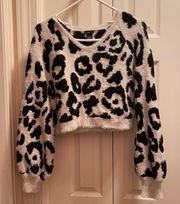 Fuzzy Leopard Cropped Sweater 