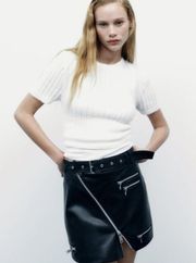 NEW ZARA Faux Leather Zipper Moto Edgy Mini Skirt with Buckle Detail