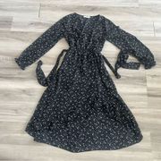 Carly Jean XS Black Floral High Low Long Sleeve Ruffle Dress